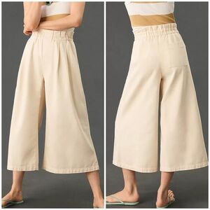 NWT Pilcro High Rise Cropped Paperbag Pants / Jeans Wide Leg Cream Size Large